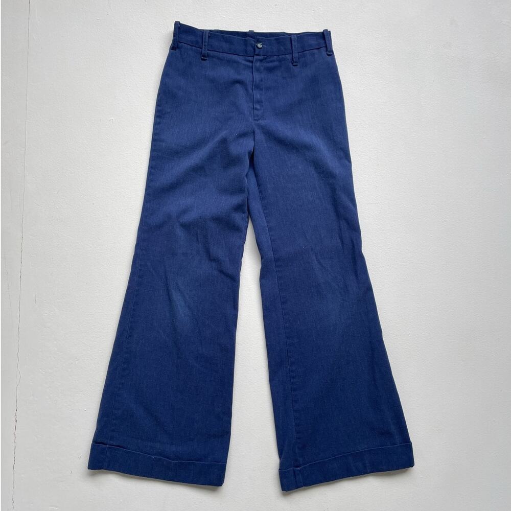 Vintage 1970's Navy Bellbottom Pants / Blue Brushed Cotton / Sz 27" W / Beeline